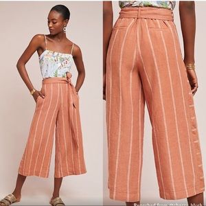 Anthropologie Portia Linen Wide Leg Crop Pants
